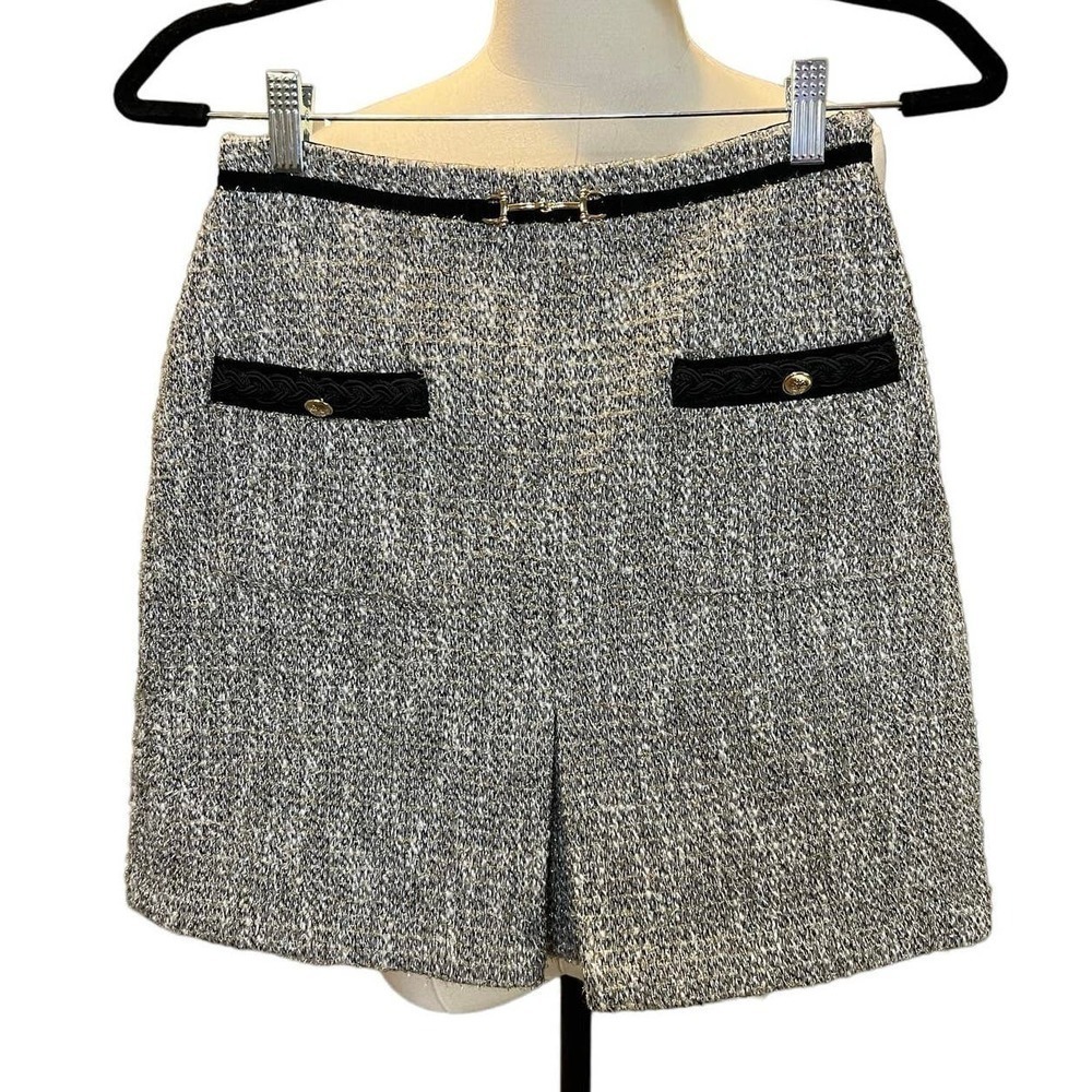 Maje Jinie Argent Metallic Tweed Mini Skirt Size 36